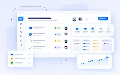 Connected task lists, team activity, and project progress in a business workspace.